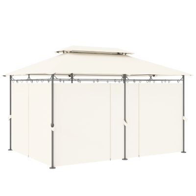 Outsunny Pavillon 4x3m Double Toit Déperlant Blanc Crème