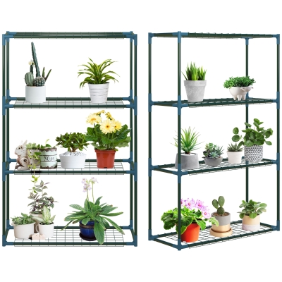 Outsunny Lot de 2 Étagères à Fleurs en acier 4 Niveaux Intérieur et Extérieur, support de plantes 70 x 27 x 110 cm, vert