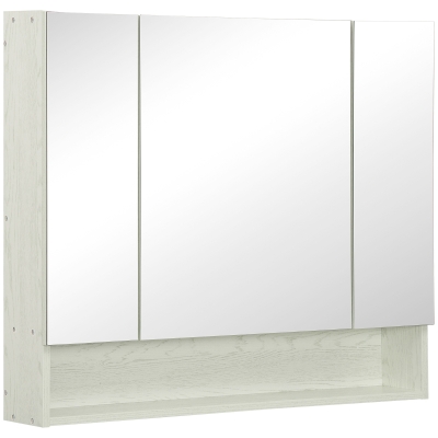 kleankin Armario de Baño con Espejo 3 Puertas Estante Ajustable y Compartimento 90x15x75 cm Blanco