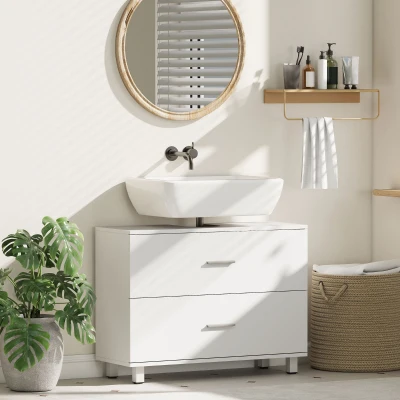 HOMCOM Dulap Sottolavabo pentru Baie cu 2 Sertare, Dulap Modern și Economisitor de Spațiu, 80x30x60 cm, Alb