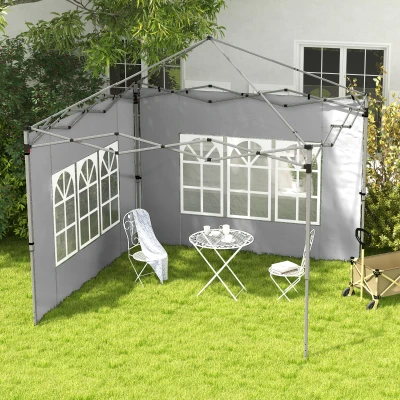 Outsunny 2er-Set Seitenteile für Pavillon 3x3/3x4 m, Seitenwand mit Fenster, wasserdicht Hellgrau
