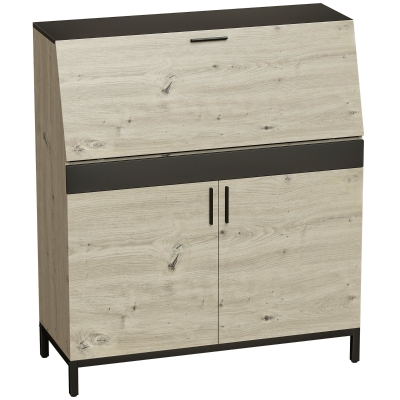 HOMCOM Birou-secretar industrial cu rafturi și cadru metalic 100 cm lemn natural și negru