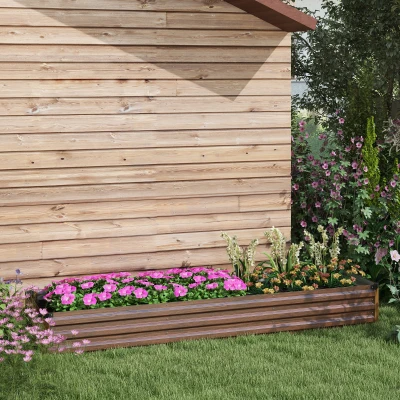 Outsunny Huerto Elevado para Exterior 405L, Jardinera de Balcón en Acero Galvanizado con Fondo Abierto, para Plantas, Flores y Verduras, 240x60x30 cm, Efecto Madera Oscura