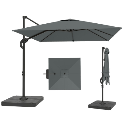Outsunny Parasol Déporté Carré 2,4x2,4m Gris Aluminium UV50+
