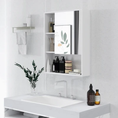 kleankin Armadietto Bagno con Specchio e Ripiani Bianco