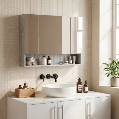 Kleankin Wall-Mounted Bathroom Mirror Cabinet Grey