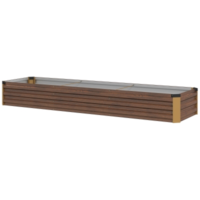 Outsunny Pat de Grădină Ridicat 405L, Jardiniere de Exterior din Oțel Galvanizat cu Bază Deschisă, pentru Plante, Flori și Legume, 240x60x30 cm, Imitație Lemn Închis