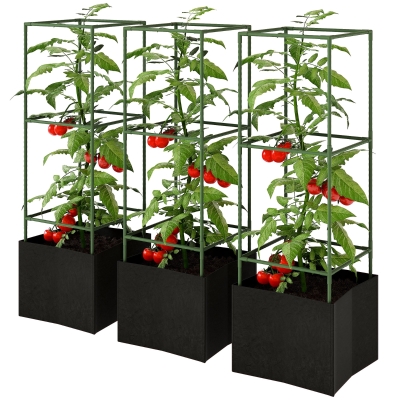Outsunny 3 Cages à Tomates avec Sacs 51,2L Treillis Vert