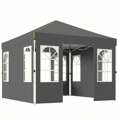 Outsunny Pavillon 3x3m Wasserdicht Stabil Winterfest Pop-up Faltpavillon, Ein-Knopf-Aufbau, UV 50+ Dunkelgrau