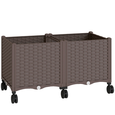 Outsunny Floreira Elevada com 6 Rodas Autorrega e Drenagem Floreira para Jardim 80x40x43 cm Castanho