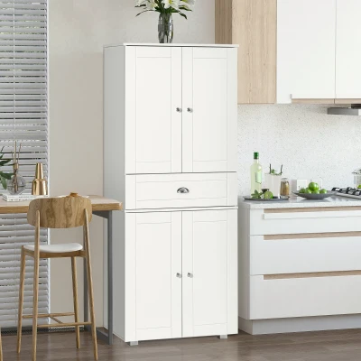 HOMCOM Tall Kitchen Cupboard Storage Cabinet White