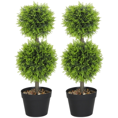 HOMCOM Lot de 2 Boules de Buis Artificiel 60cm avec Pot Vert