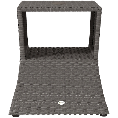 Outsunny Rattan Outdoor Coffee Table, Wicker Garden Patio Bistro Side Table with Umbrella Hole and Storage Space, Dark Grey