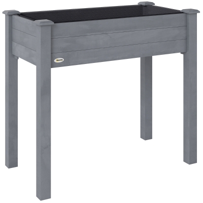 Outsunny Wooden Raised Planter Box with Liner Dark Grey