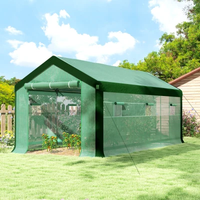 Outsunny Estufa Tipo Túnel 6x3x2,8 m Estufa de Exterior com 6 Janelas Cobertura de PE Anti UV e 2 Portas Enroláveis Verde