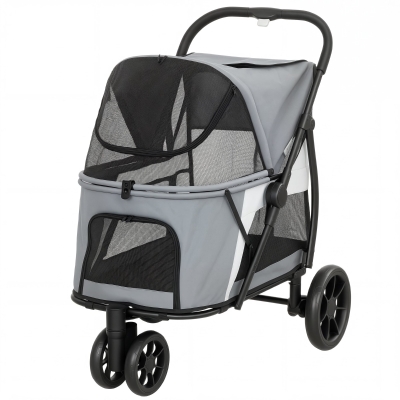 PawHut Poussette Chien Pliable 3 Roues Gris Jusqu'à 20kg