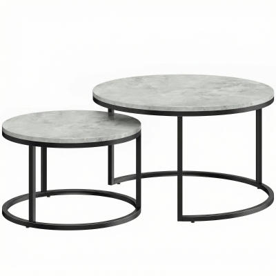 HOMCOM Set of 2 stackable nesting coffee tables industrial design metal legs grey