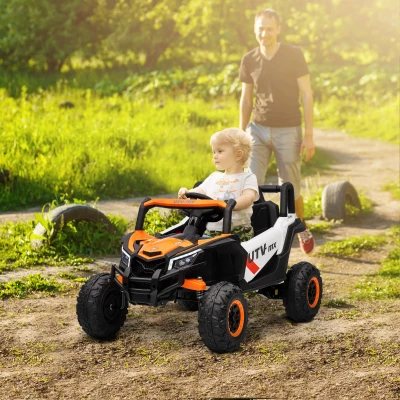 AIYAPLAY 12V Elektroauto für Kinder, Fernbedienungsfunktion, Gurt, Hupe, LED-Lichter, USB-Port, für 3-5 Jahre, Orange