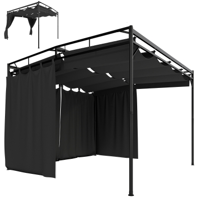 Outsunny Pergola 3x3m Toit Coulissant Déperlant avec Rideaux