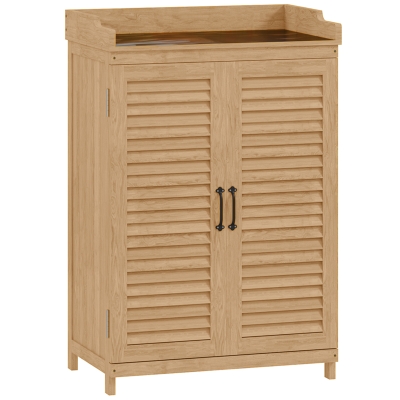 Outsunny Gartenschrank Holz, Geräteschuppen mit Arbeitsfläche, wetterfest Geräteschrank, 65,5x40x98,5cm Gelb