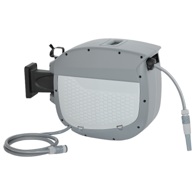 Outsunny Tambor de manguera con manguera de jardín 30 m, caja giratoria 180° con enrollado automático y autobloqueo