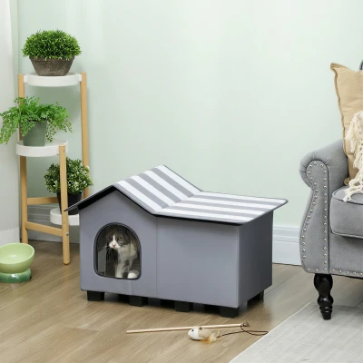 PawHut Outdoor Cat House Weatherproof with Cushion Grey