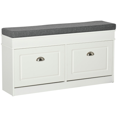 HOMCOM Shoe Storage Bench White with Cushion & Adjustable Shelf