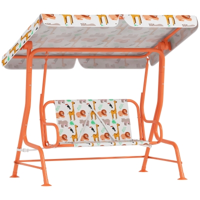 AIYAPLAY Kids 2-Seater Swing Bench with Canopy, Orange