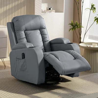 HOMCOM Sillón de Masaje Giratorio Sillón Relax Reclinable con 8 Puntos de Masaje Función de Calefacción 82x99x103 cm Gris
