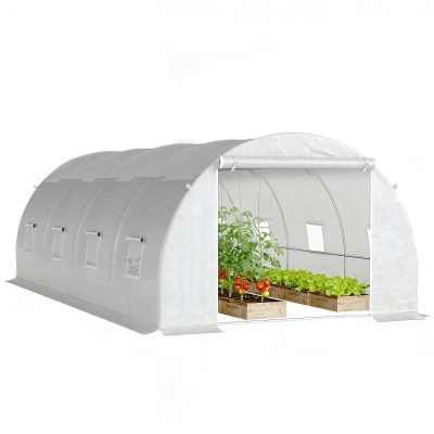 Outsunny Polytunnel Greenhouse 6x3x2m with Zippered Door White