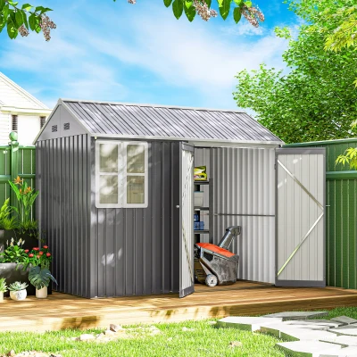 Outsunny 8x6ft Galvanised Garden Shed Metal Grey