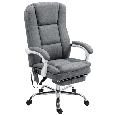HOMCOM Fauteuil Bureau Massant Chauffant Réglable Gris