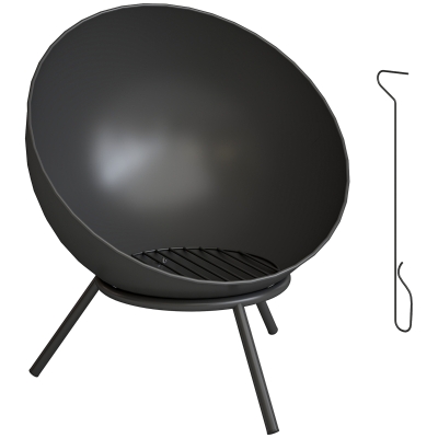 Outsunny Bol pentru foc 60 x 53 x 66cm reglabil focar cu cârlig grilaj pentru cărbuni suport Negru