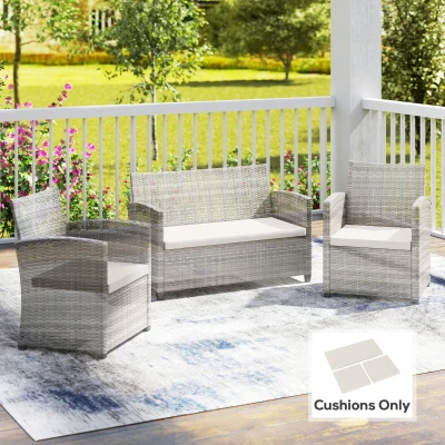 Outsunny Outdoor Seat Cushion Pads for Rattan Furniture, 3 PCs Garden Furniture Cushions, Cream White