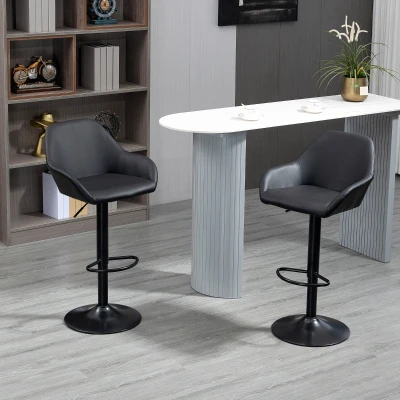 HOMCOM Adjustable Bar Stools Set of 2 Swivel Black