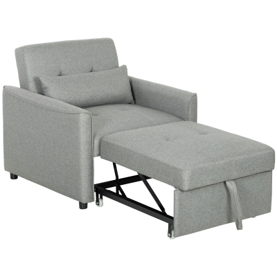 HOMCOM Fauteuil-Lit 3-en-1 Extensible Dossier Réglable Gris