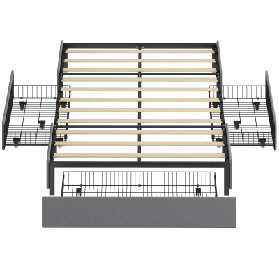 HOMCOM Lit Double 140x190cm Métal Gris avec 3 Tiroirs