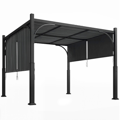 Outsunny Pérgola de jardín 3 x 3 m cenador de jardín con toldo deslizante, estructura metálica, para exterior, Gris Oscuro