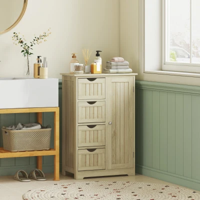 kleankin Armoire Salle de Bain Moderne Bois 4 Tiroirs 56x30x83 cm