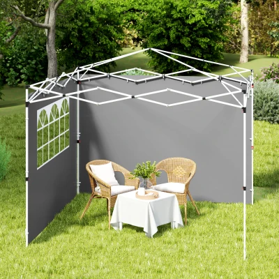 Outsunny Panouri laterale pentru tonelă 3 x 3 m panouri pentru pavilion cu fereastră set de 2 țesătură Oxford gri deschis