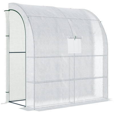 Outsunny Serra Addossata a 3 Livelli con Porte a Zip Verde Bianco