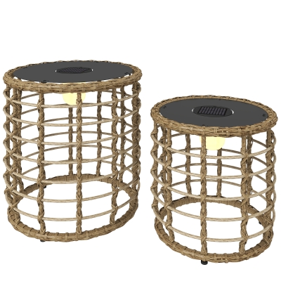 Outsunny Lâmpada de Chão Solar Conjunto 2 Peças Lâmpadas Solares em Rattan com Sensor de Luz LED Estilo Boho IP44