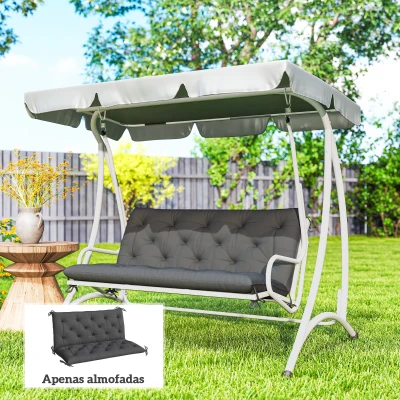 Outsunny Almofada para Banco de Jardim ou para Balanço de Jardim 120x110x12 cm de 2 Lugares com 6 Cordões de Fixação Preto
