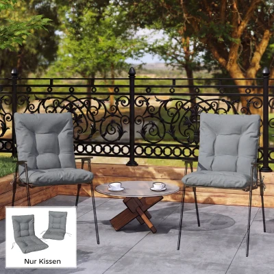 Outsunny Outdoor seat cushion with backrest and straps, water-repellent pad for indoor and outdoor use, Light Grey