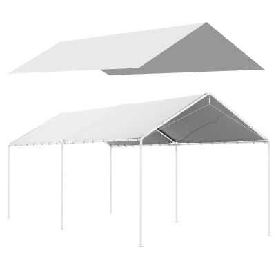 Outsunny Acoperiș pentru Carport 10 x 20 ft, Prelată de Schimb Rezistentă la UV cu Corzi Elastice, Albă