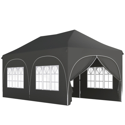 Outsunny Tenda Dobrável 6x3 m Pop-up com 4 Laterais Removíveis Altura Ajustável e Bolsa de Transporte Cinzento Escuro
