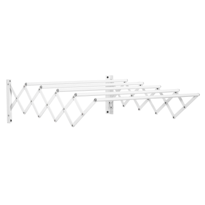 HOMCOM Uscător de Rufe Retractabil pentru Perete, Uscător Pliabil Economisitor de Spațiu din Metal pentru Interior și Exterior, 63,5x60x20 cm, Alb