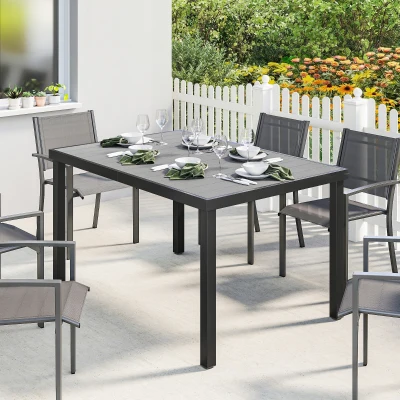 Outsunny Mesa de Comedor de Jardín para 6 Personas con Superficie de Listones Estructura de Acero 140x90x74 cm Gris