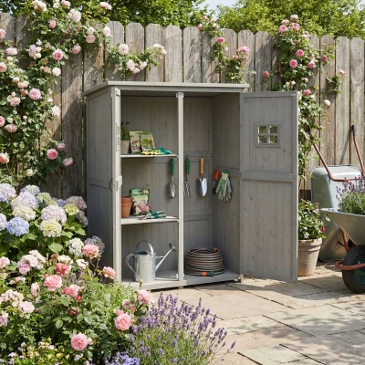 Outsunny Wooden Garden Shed Tool Storage Grey 127.5x50cm