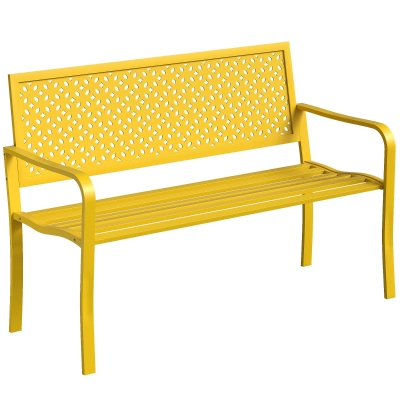 Outsunny 2-Seater Metal Garden Bench Weatherproof Outdoor Seat with Rust-Resistant Backrest, Geometric, Up to 240 kg